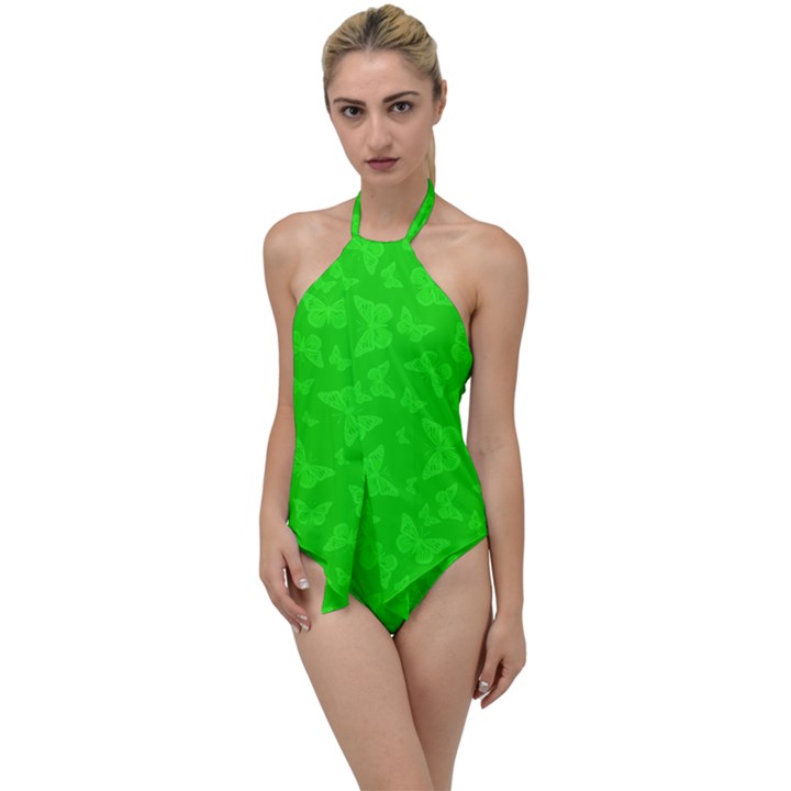 Chartreuse Green Butterfly Print Go with the Flow One Piece Swimsuit