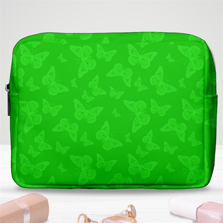 Chartreuse Green Butterfly Print Make Up Pouch (Large)