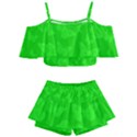 Chartreuse Green Butterfly Print Kids  Off Shoulder Skirt Bikini View1