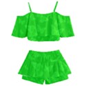 Chartreuse Green Butterfly Print Kids  Off Shoulder Skirt Bikini View2