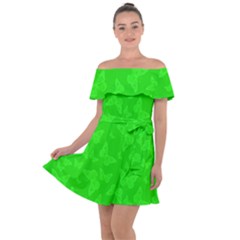 Chartreuse Green Butterfly Print Off Shoulder Velour Dress by SpinnyChairDesigns