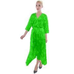 Chartreuse Green Butterfly Print Quarter Sleeve Wrap Front Maxi Dress by SpinnyChairDesigns