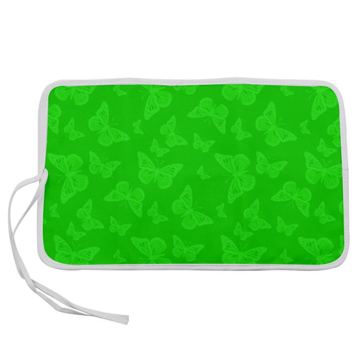 Chartreuse Green Butterfly Print Pen Storage Case (L)