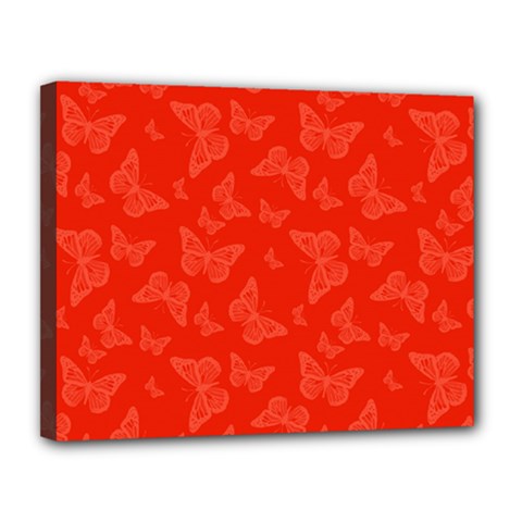 Vermilion Red Butterfly Print Canvas 14  X 11  (stretched) by SpinnyChairDesigns