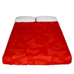 Vermilion Red Butterfly Print Fitted Sheet (king Size) by SpinnyChairDesigns