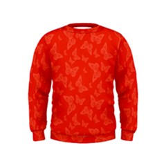 Vermilion Red Butterfly Print Kids  Sweatshirt by SpinnyChairDesigns