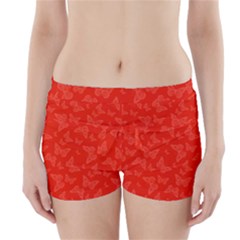 Vermilion Red Butterfly Print Boyleg Bikini Wrap Bottoms by SpinnyChairDesigns