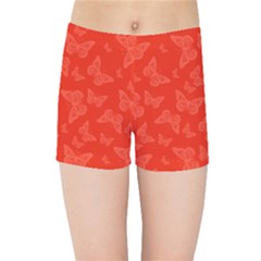 Vermilion Red Butterfly Print Kids  Sports Shorts by SpinnyChairDesigns