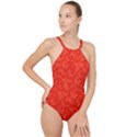 Vermilion Red Butterfly Print High Neck One Piece Swimsuit View1