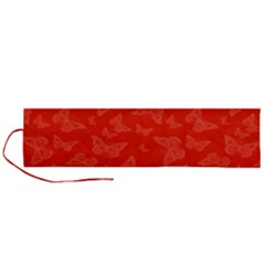 Vermilion Red Butterfly Print Roll Up Canvas Pencil Holder (l) by SpinnyChairDesigns