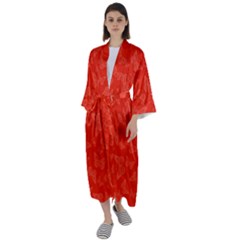 Vermilion Red Butterfly Print Maxi Satin Kimono by SpinnyChairDesigns