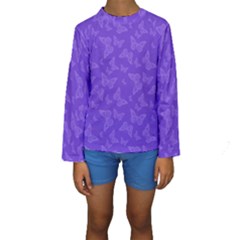 Violet Purple Butterfly Print Kids  Long Sleeve Swimwear by SpinnyChairDesigns