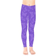 Violet Purple Butterfly Print Kids  Leggings by SpinnyChairDesigns