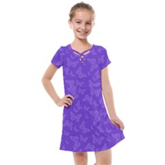 Violet Purple Butterfly Print Kids  Cross Web Dress by SpinnyChairDesigns