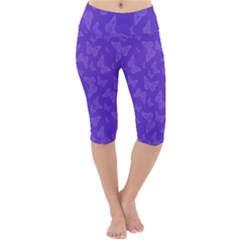 Violet Purple Butterfly Print Lightweight Velour Cropped Yoga Leggings by SpinnyChairDesigns