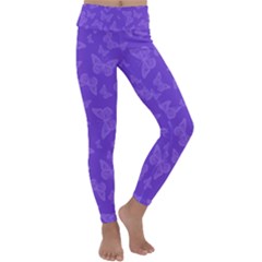 Violet Purple Butterfly Print Kids  Lightweight Velour Classic Yoga Leggings by SpinnyChairDesigns