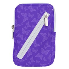 Violet Purple Butterfly Print Belt Pouch Bag (small) by SpinnyChairDesigns