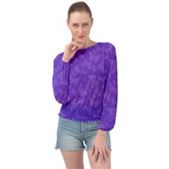 Violet Purple Butterfly Print Banded Bottom Chiffon Top by SpinnyChairDesigns