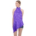 Violet Purple Butterfly Print Halter Asymmetric Satin Top View1