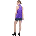 Violet Purple Butterfly Print Halter Asymmetric Satin Top View2