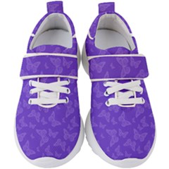 Violet Purple Butterfly Print Kids  Velcro Strap Shoes by SpinnyChairDesigns