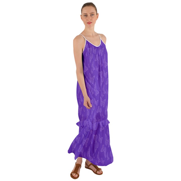 Violet Purple Butterfly Print Cami Maxi Ruffle Chiffon Dress