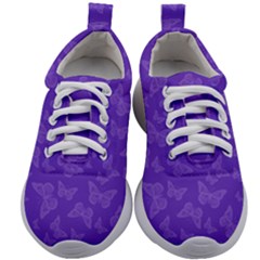 Violet Purple Butterfly Print Kids Athletic Shoes by SpinnyChairDesigns