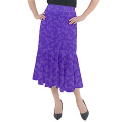 Violet Purple Butterfly Print Midi Mermaid Skirt by SpinnyChairDesigns