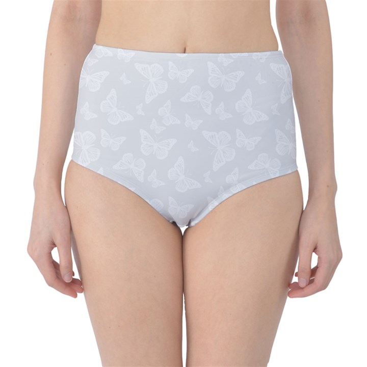 Wedding White Butterfly Print Classic High-Waist Bikini Bottoms