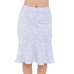 Wedding White Butterfly Print Short Mermaid Skirt by SpinnyChairDesigns