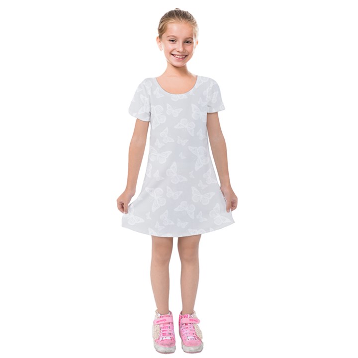 Wedding White Butterfly Print Kids  Short Sleeve Velvet Dress