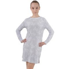 Wedding White Butterfly Print Long Sleeve Hoodie Dress by SpinnyChairDesigns