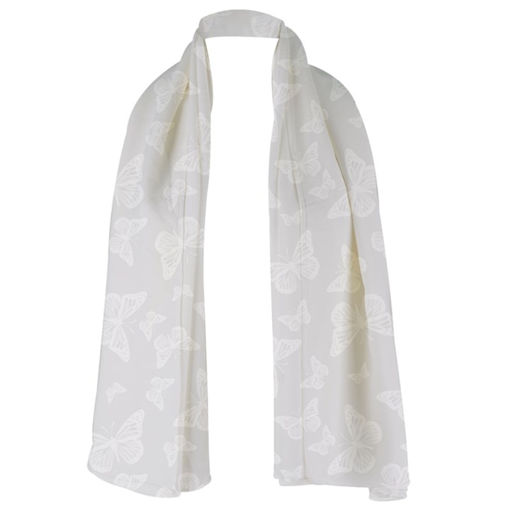 Wedding White Butterfly Print Long Sheer Chiffon Scarf 