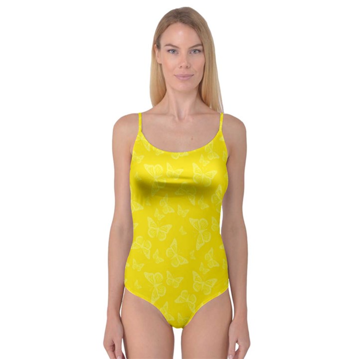 Lemon Yellow Butterfly Print Camisole Leotard 