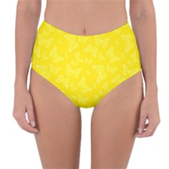 Lemon Yellow Butterfly Print Reversible High-waist Bikini Bottoms by SpinnyChairDesigns