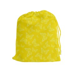 Lemon Yellow Butterfly Print Drawstring Pouch (xl) by SpinnyChairDesigns