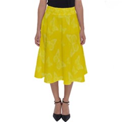 Lemon Yellow Butterfly Print Perfect Length Midi Skirt by SpinnyChairDesigns