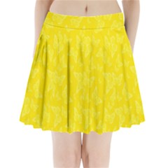 Lemon Yellow Butterfly Print Pleated Mini Skirt