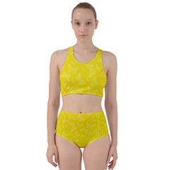 Lemon Yellow Butterfly Print Racer Back Bikini Set by SpinnyChairDesigns