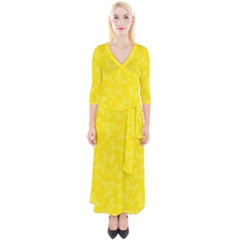 Lemon Yellow Butterfly Print Quarter Sleeve Wrap Maxi Dress by SpinnyChairDesigns