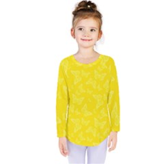 Lemon Yellow Butterfly Print Kids  Long Sleeve Tee