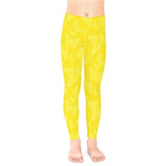 Lemon Yellow Butterfly Print Kids  Leggings by SpinnyChairDesigns