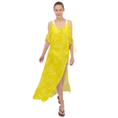 Lemon Yellow Butterfly Print Maxi Chiffon Cover Up Dress by SpinnyChairDesigns