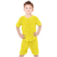 Lemon Yellow Butterfly Print Kids  Tee and Shorts Set