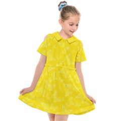 Lemon Yellow Butterfly Print Kids  Short Sleeve Shirt Dress