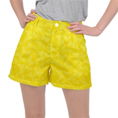 Lemon Yellow Butterfly Print Ripstop Shorts by SpinnyChairDesigns