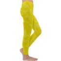 Lemon Yellow Butterfly Print Kids  Lightweight Velour Leggings View3