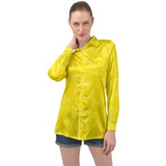 Lemon Yellow Butterfly Print Long Sleeve Satin Shirt