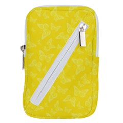 Lemon Yellow Butterfly Print Belt Pouch Bag (large) by SpinnyChairDesigns