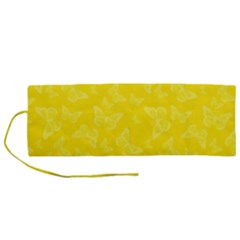 Lemon Yellow Butterfly Print Roll Up Canvas Pencil Holder (m) by SpinnyChairDesigns